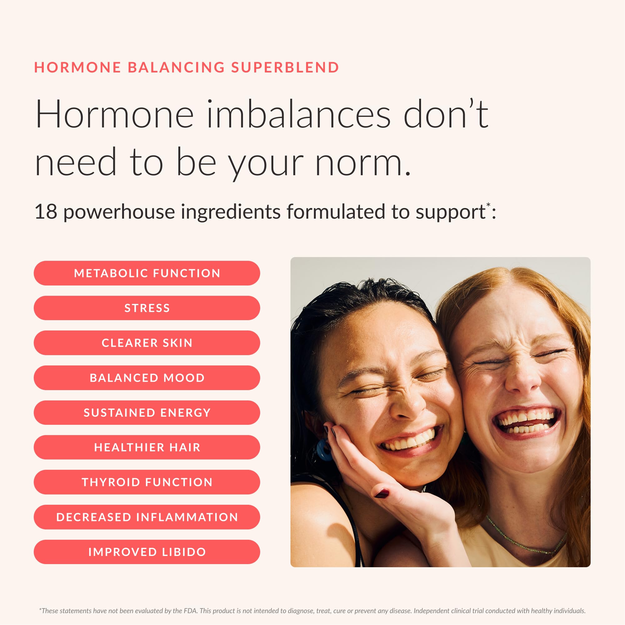 Beam Glow bottle label close-up highlighting hormone balance support