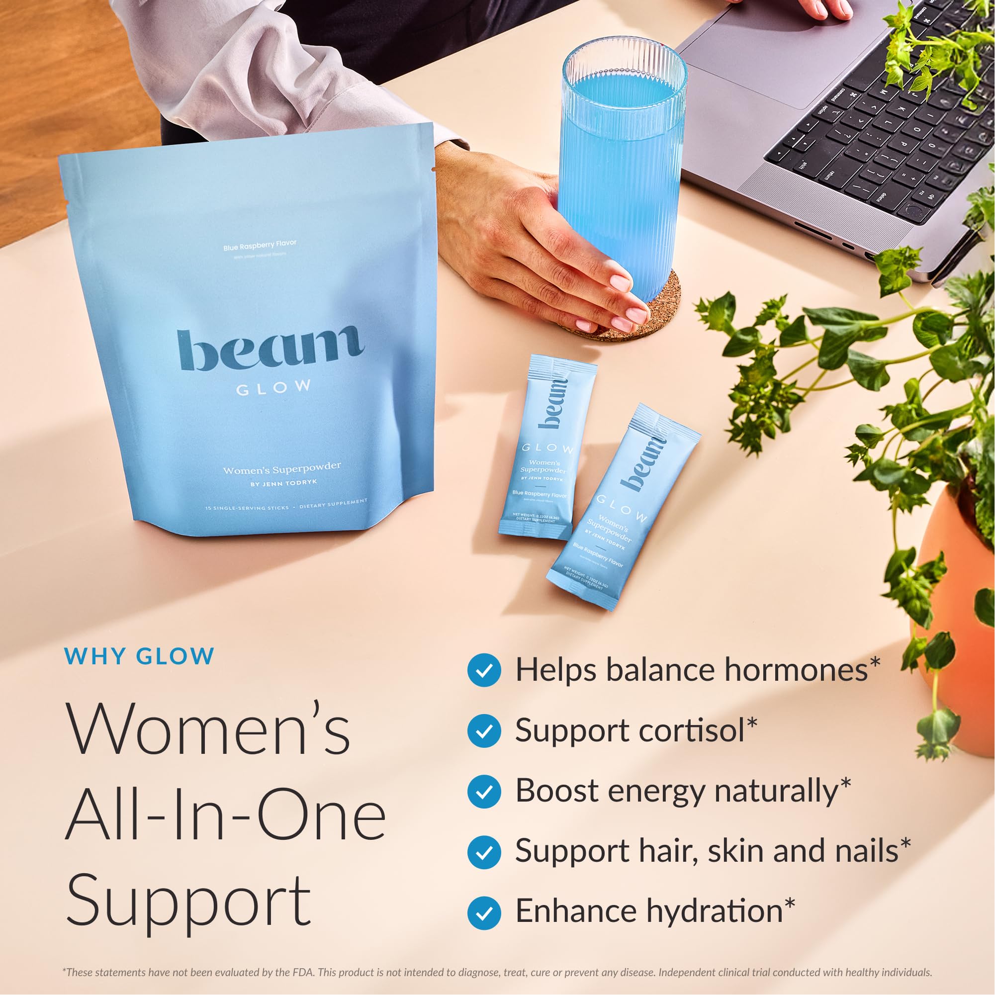 Beam Glow capsules closeup for easy daily intake and balance.