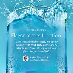 Beam Glow capsules closeup demonstrates easy daily intake.