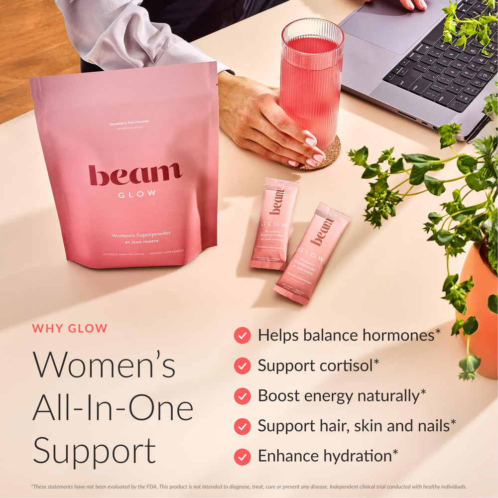 Beam Glow capsules close-up highlighting the smooth, easy-to-swallow texture.