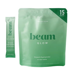 Beam Glow hormone balance bottle pour demonstrates a simple daily ritual for cycle health.