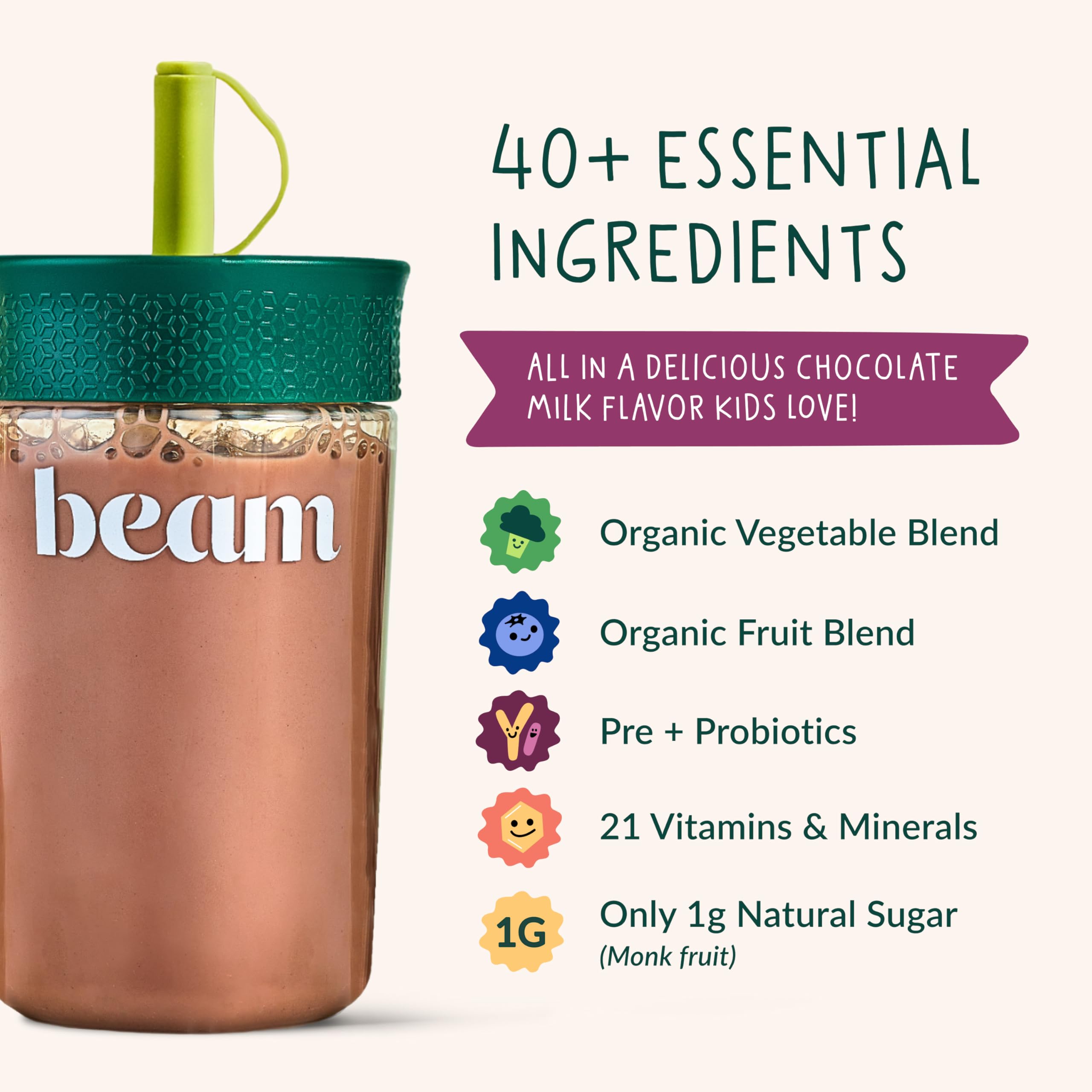 Beam Kids Multivitamin Powder bottle on kitchen counter.