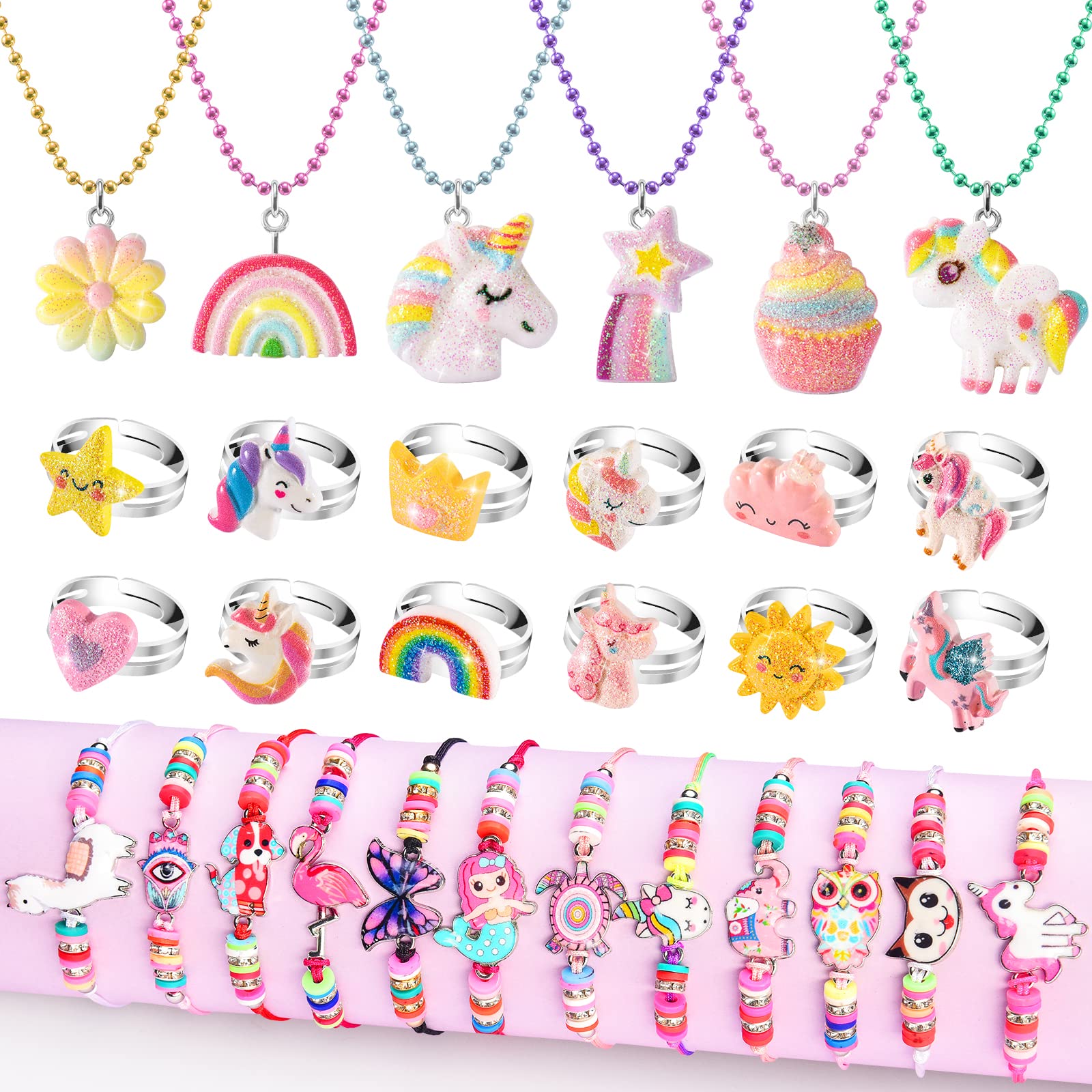 BeAndge Kids Jewelry Set necklaces with glitter for dress-up fun