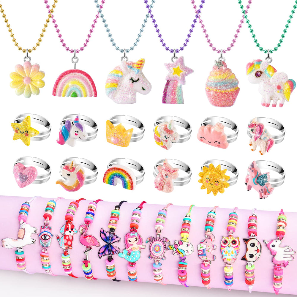 BeAndge Kids Jewelry Set necklaces with glitter for dress-up fun