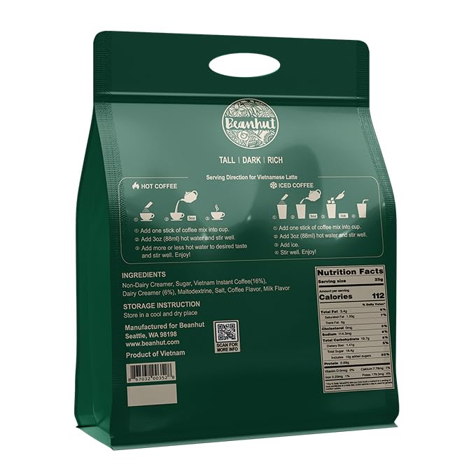 Hot-water pour over Beanhut Vietnamese Latte 3-in-1 for instant flavor.