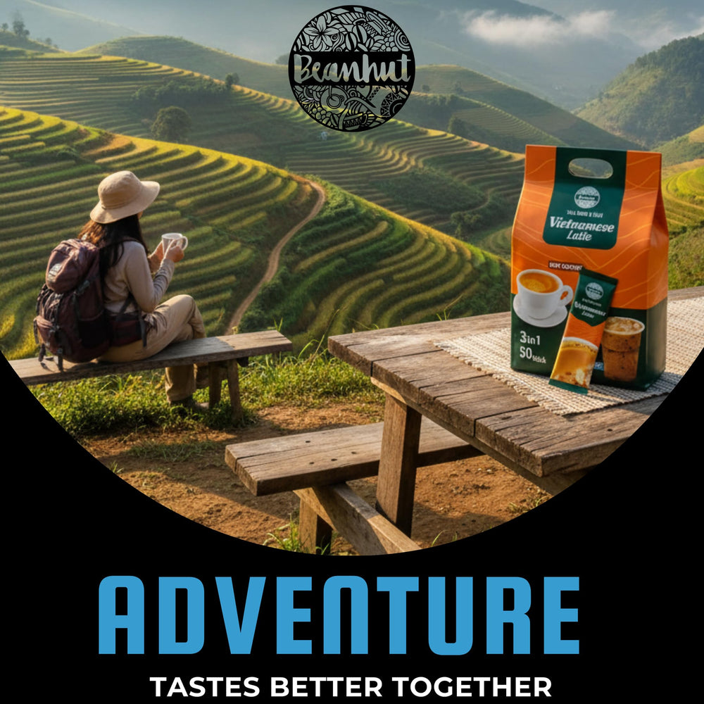 Pack of 50 Beanhut Latte sticks for travel-friendly coffee.
