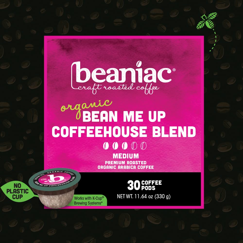 Beaniac Bean Me Up compostable pods on the shelf for eco-friendly brewing.