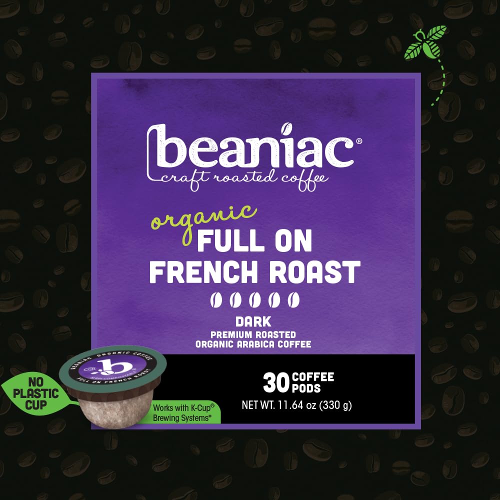 Beaniac Organic Arabica beans close-up highlighting premium quality.