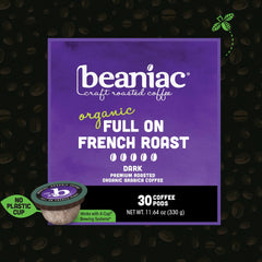 Beaniac Organic Arabica beans close-up highlighting premium quality.