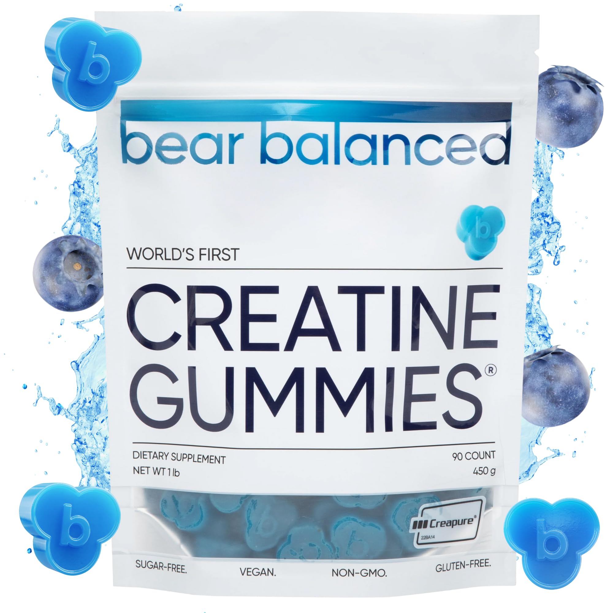 Bear Balanced Creatine Gummies box front highlighting daily workout support and convenience.