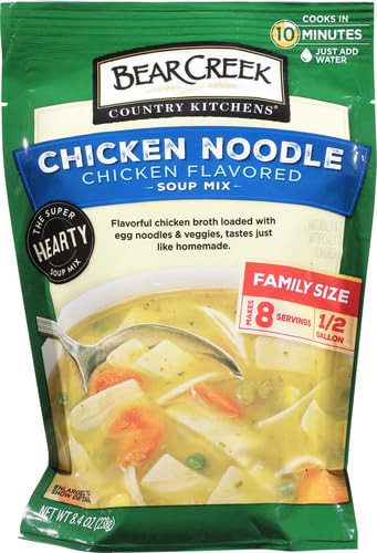 Bear Creek soup mix ingredients showing noodles and vegetables.