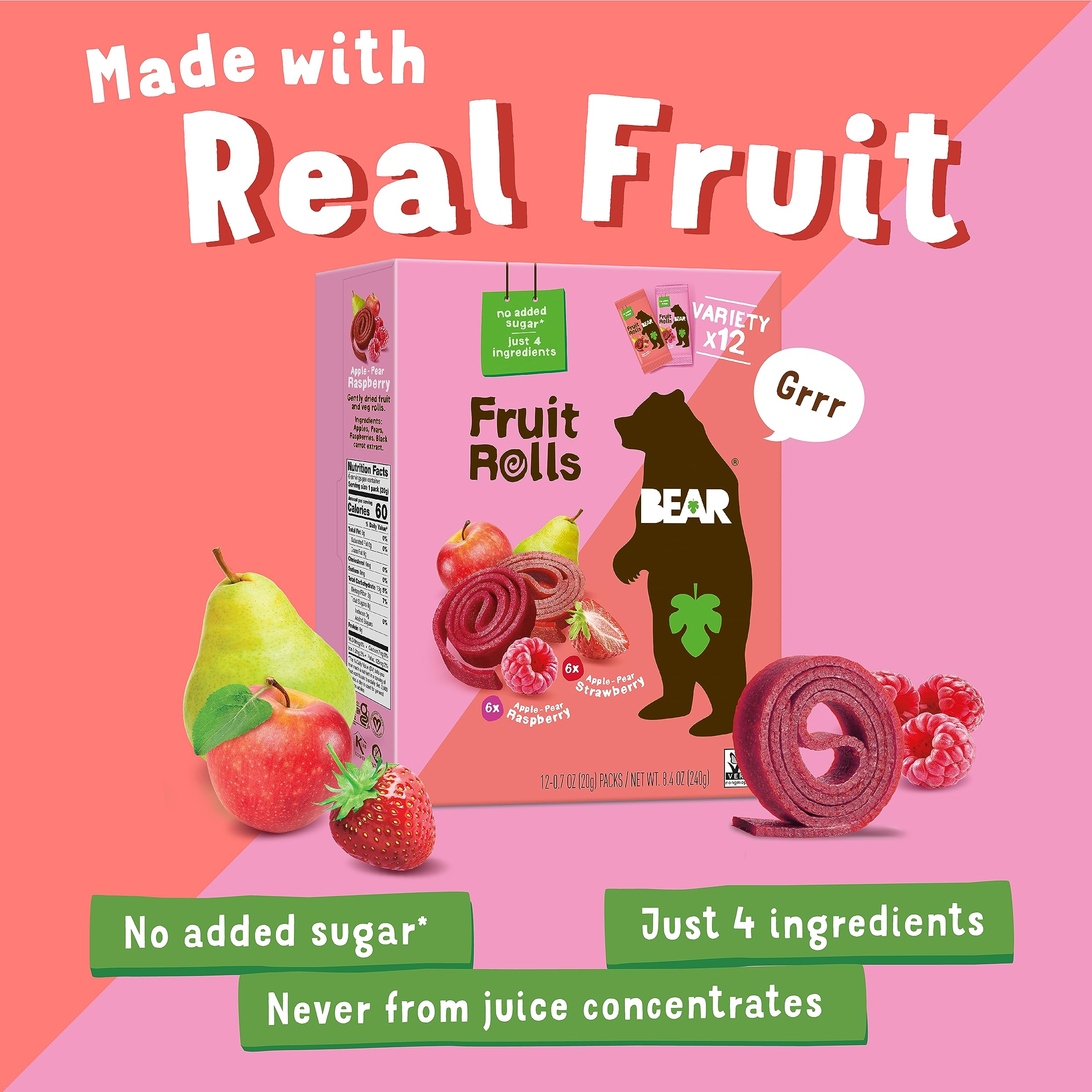 BEAR packaging displays Non-GMO Project Verified badge for mindful snacking.