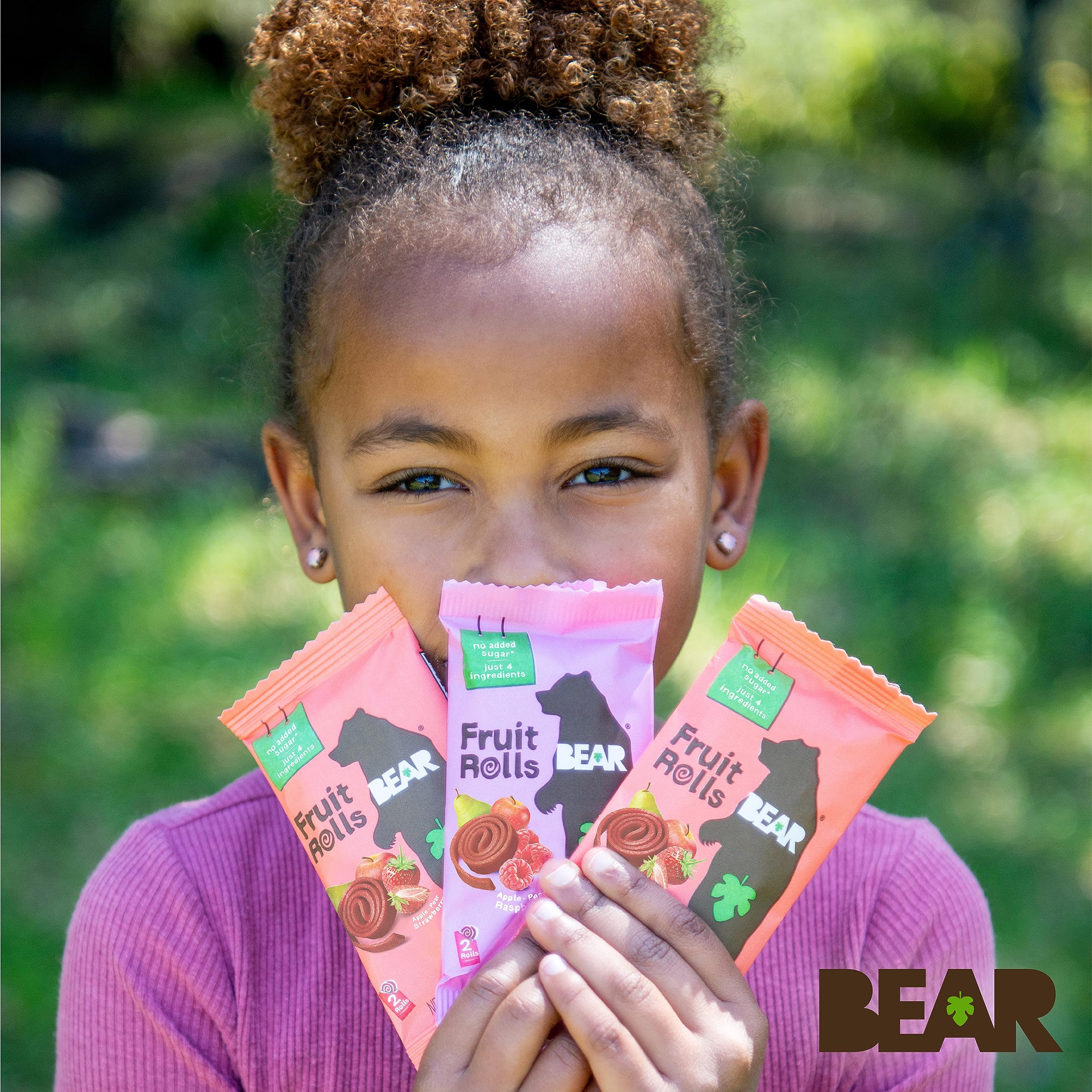 Multiple BEAR fruit rolls ready to share, perfect for family snacks.