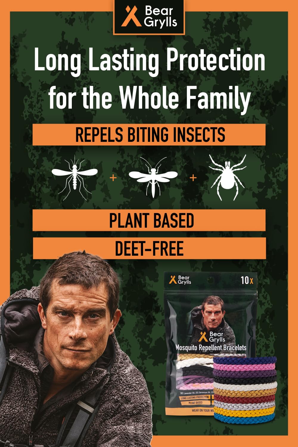 Bear Grylls Mosquito Bracelets adjustable wrist fit for all adventure sizes.