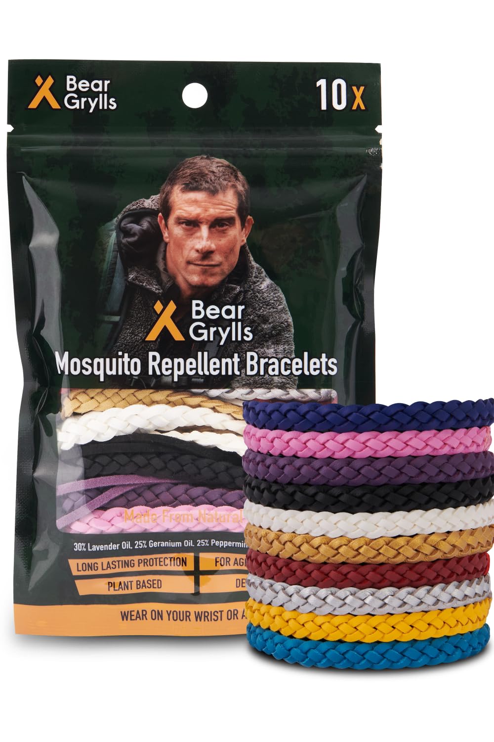 Bear Grylls Mosquito Bracelets packaging display shows ready-to-go protection.