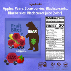 BEAR Mixed Berries Fruit Bites serving shows a portable berry snack