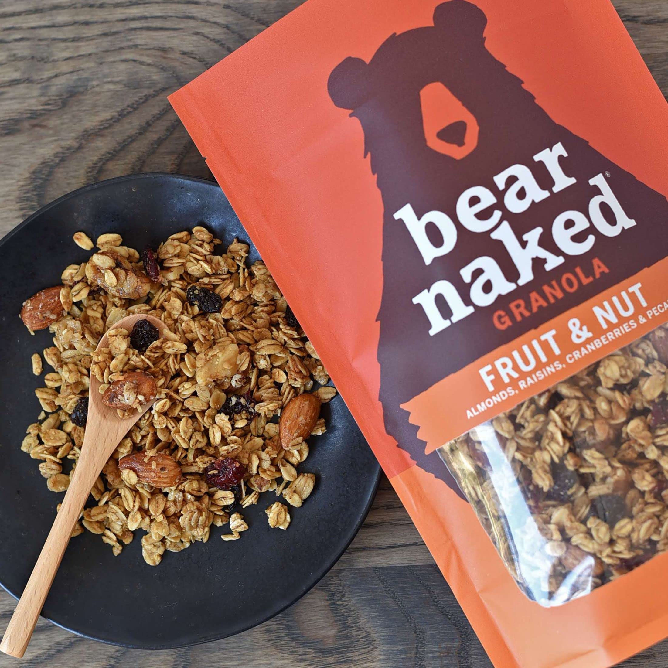 Resealable pouch keeps Bear Naked granola fresh during travels.