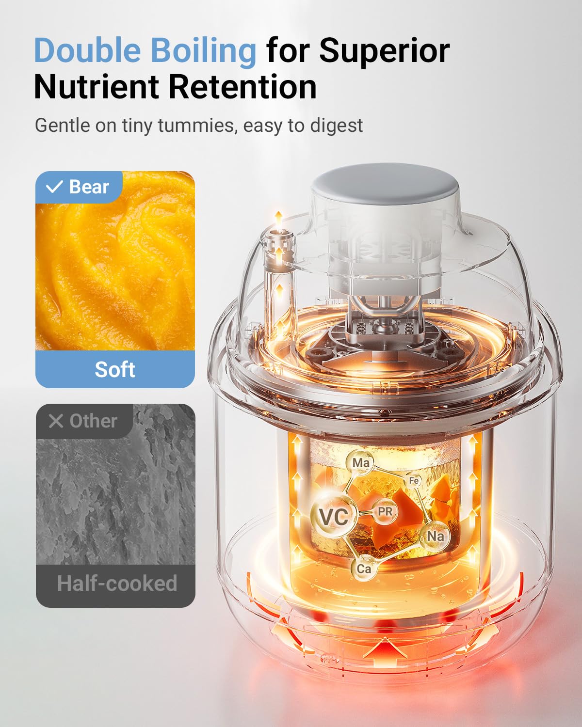 Bear NutriEase auto-clean function shown in action for effortless cleanup.