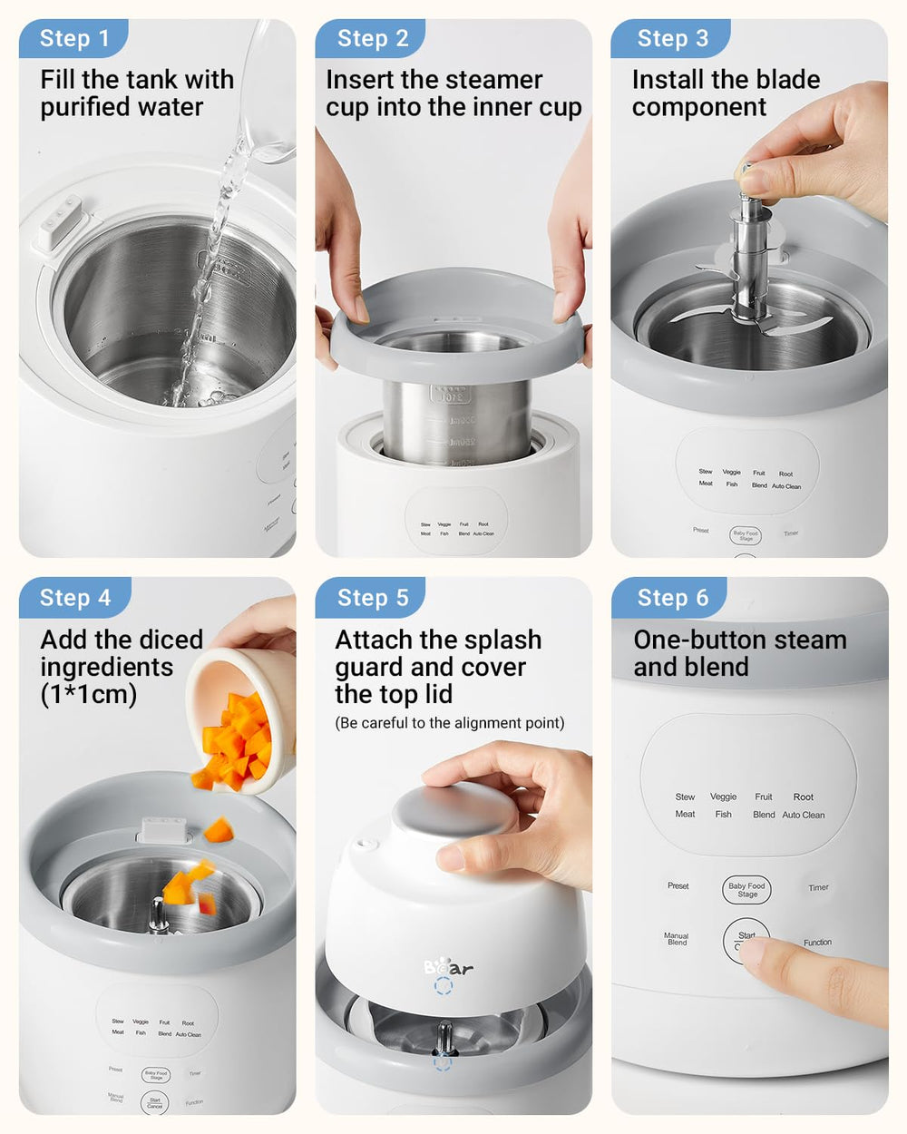 Bear NutriEase gentle steam method illustration signals nutrient-friendly cooking.