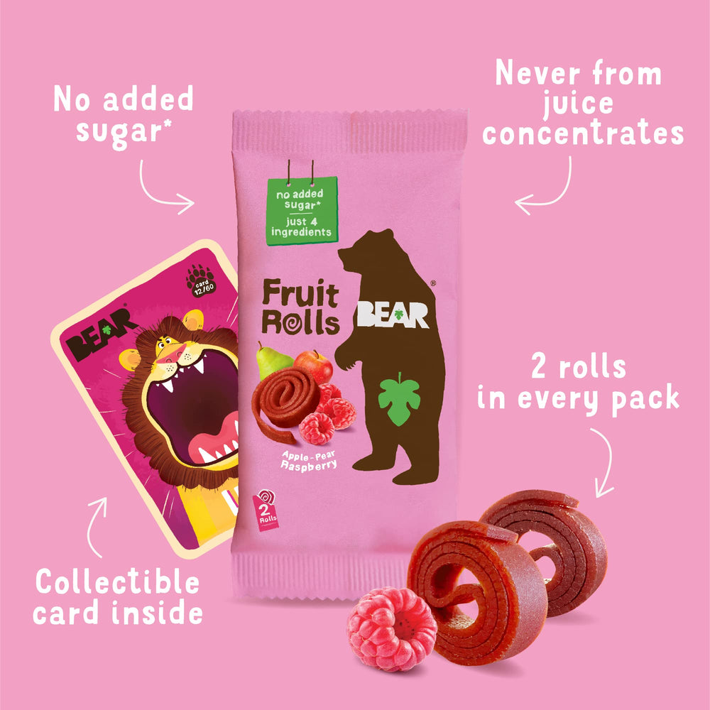 BEAR Real Fruit Snack Rolls Raspberry for an energizing break any time.