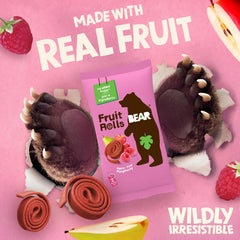 BEAR Real Fruit Snack Rolls Raspberry in a lunchbox setup, kid friendly and portable.