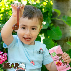 BEAR Real Fruit Snack Rolls Raspberry open pack showing 18 portions for sharing or snack time.