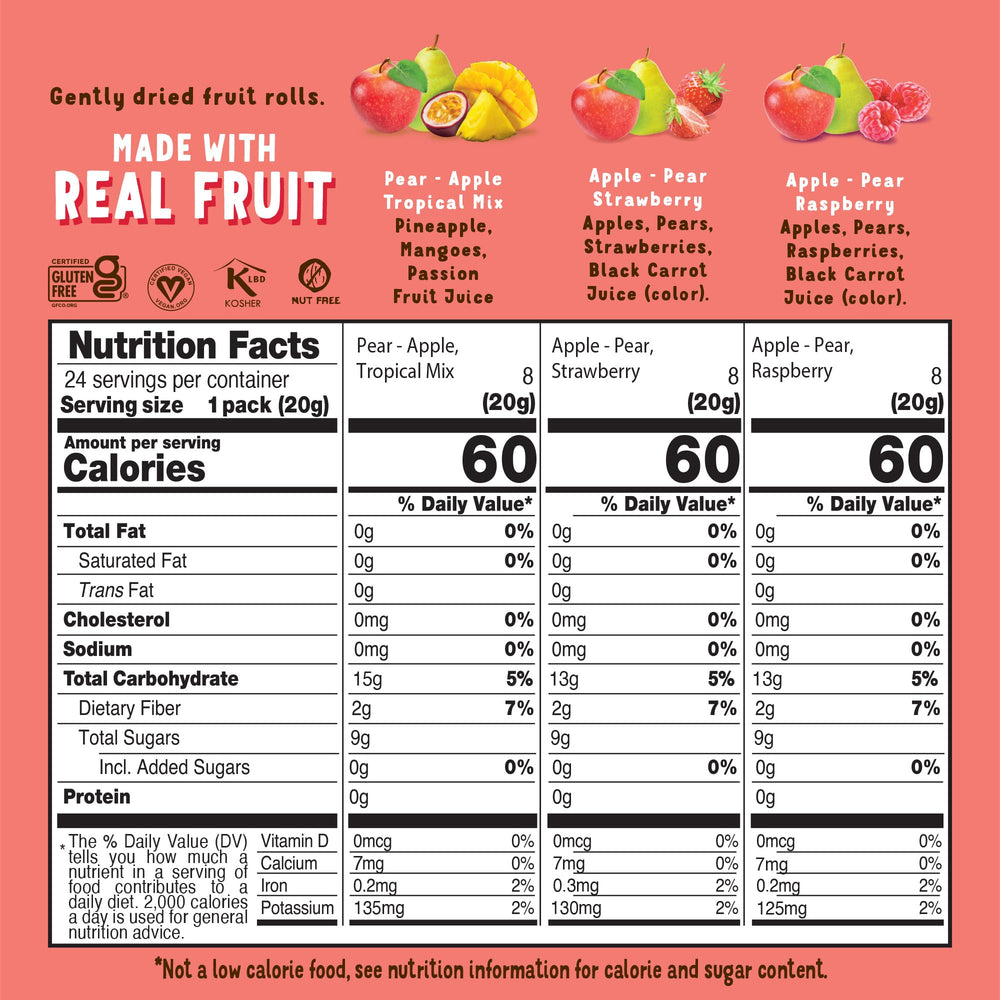 BEAR Real Fruit Snack Rolls raspberry pack, convenient no added sugar snack
