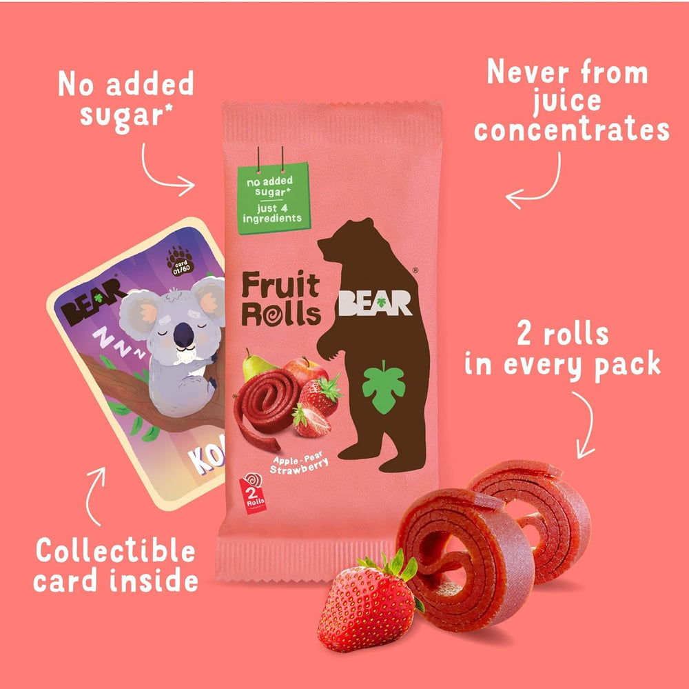 BEAR Real Fruit Snack Rolls Strawberry non-GMO label close-up