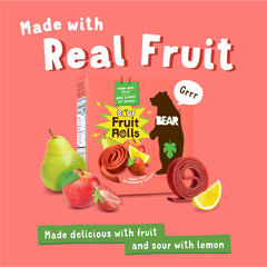 Bear Sour Fruit Snack Rolls ingredients close-up with whole fruit and vegetables.
