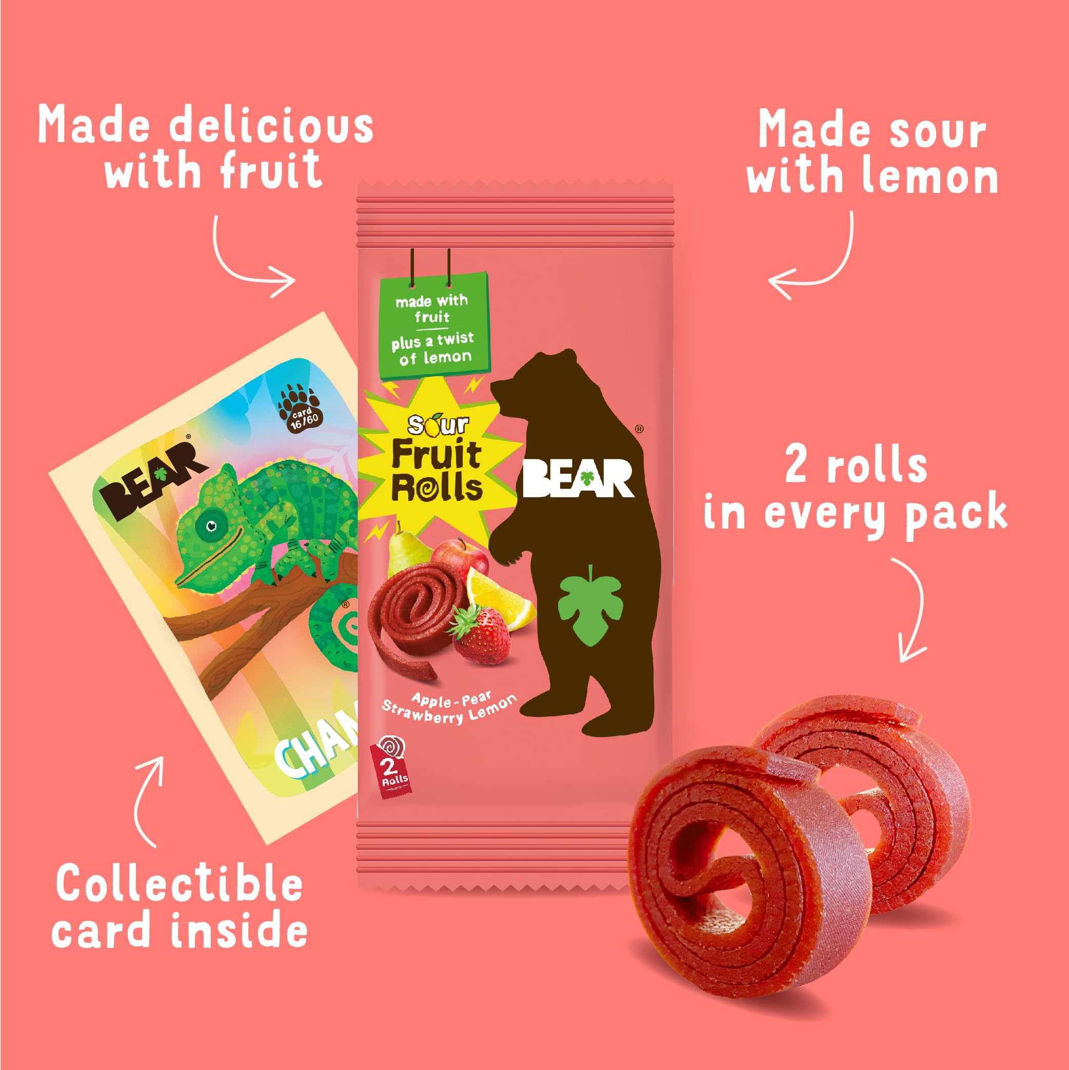 Bear Sour Fruit Snack Rolls unwrapped roll showing tangy texture and fruit.