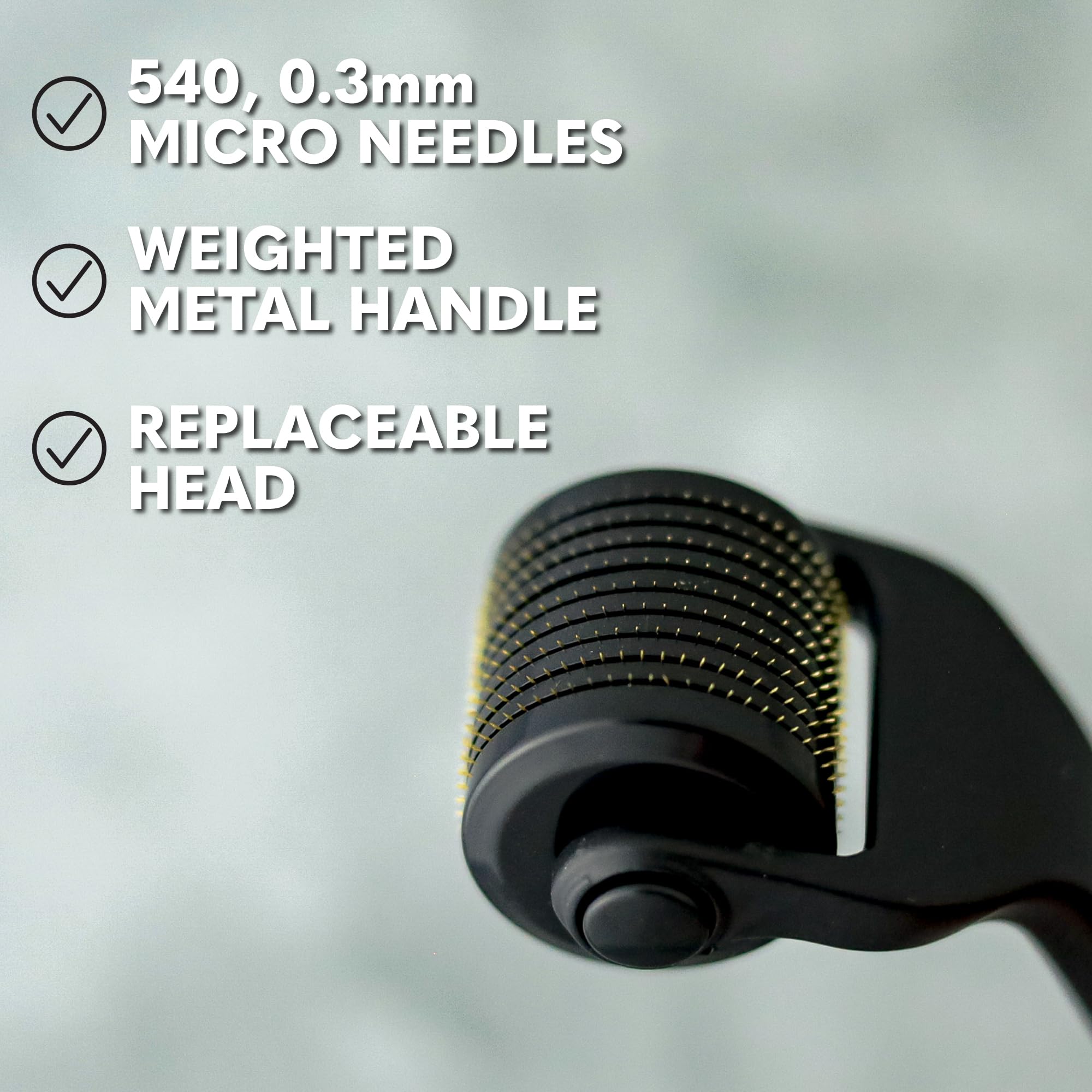 Beard Club derma roller on the face for skin refreshment and beard prep.