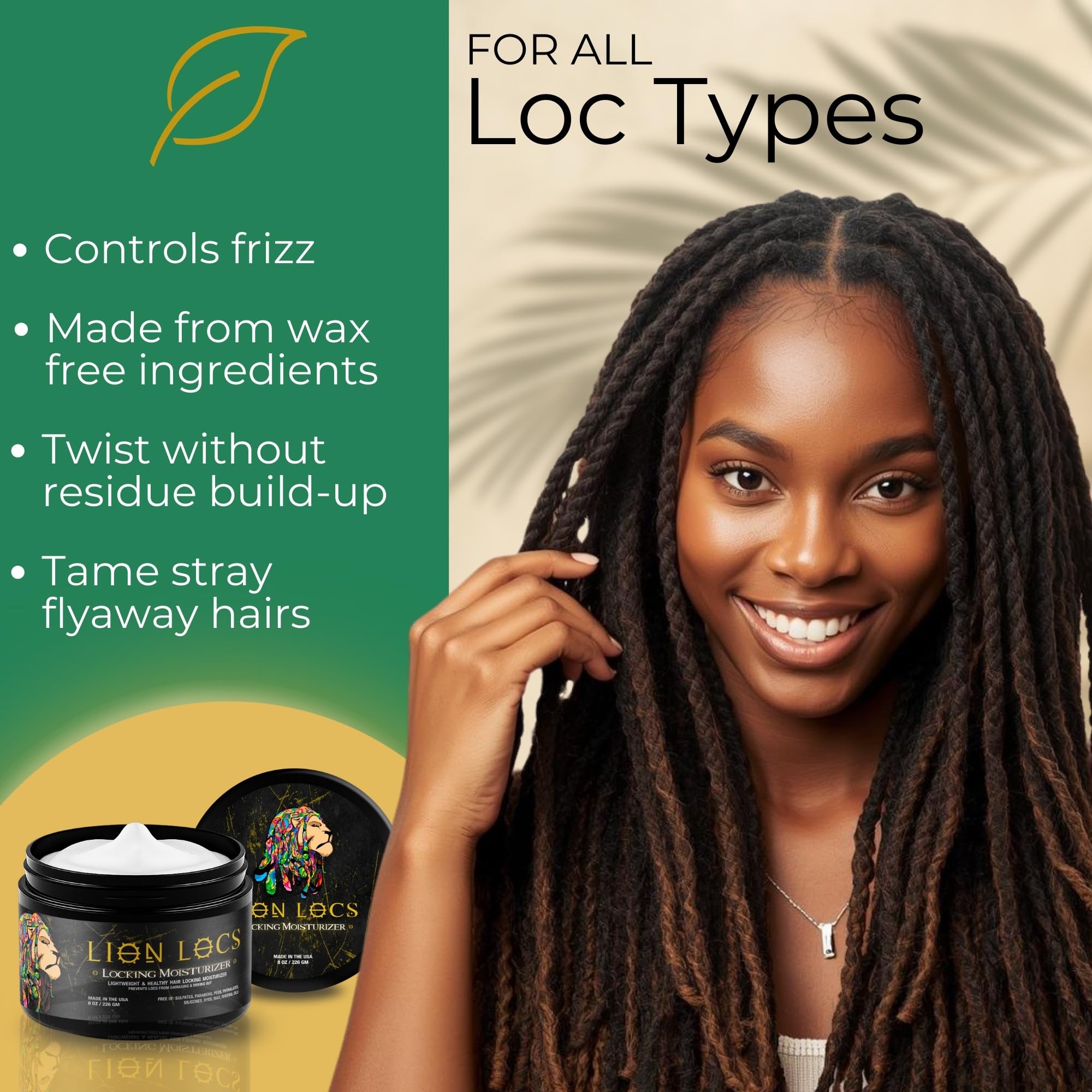 Beard Gains Lion Locs locking gel—dries clear for a natural look.
