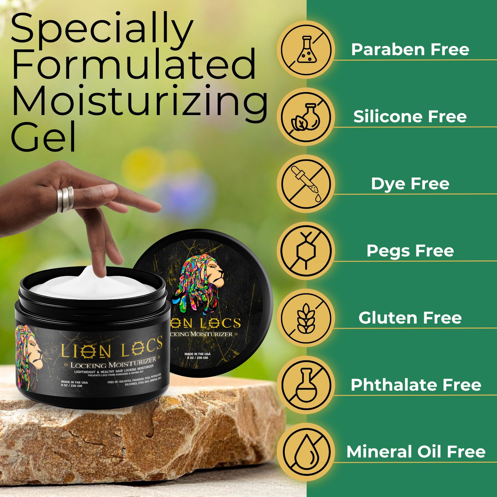 Beard Gains Lion Locs locking gel—natural ingredients nourish the scalp.