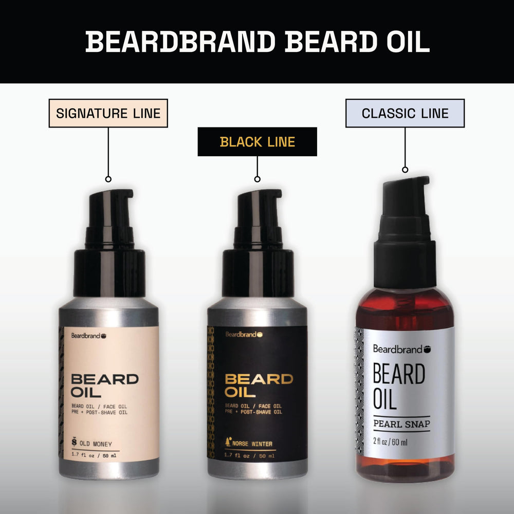 Beardbrand bottle in hand for on-the-go grooming.