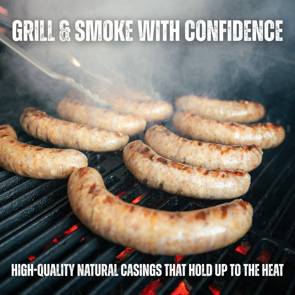 Bearded Butchers durable casing balances strength with tenderness when smoked or grilled.
