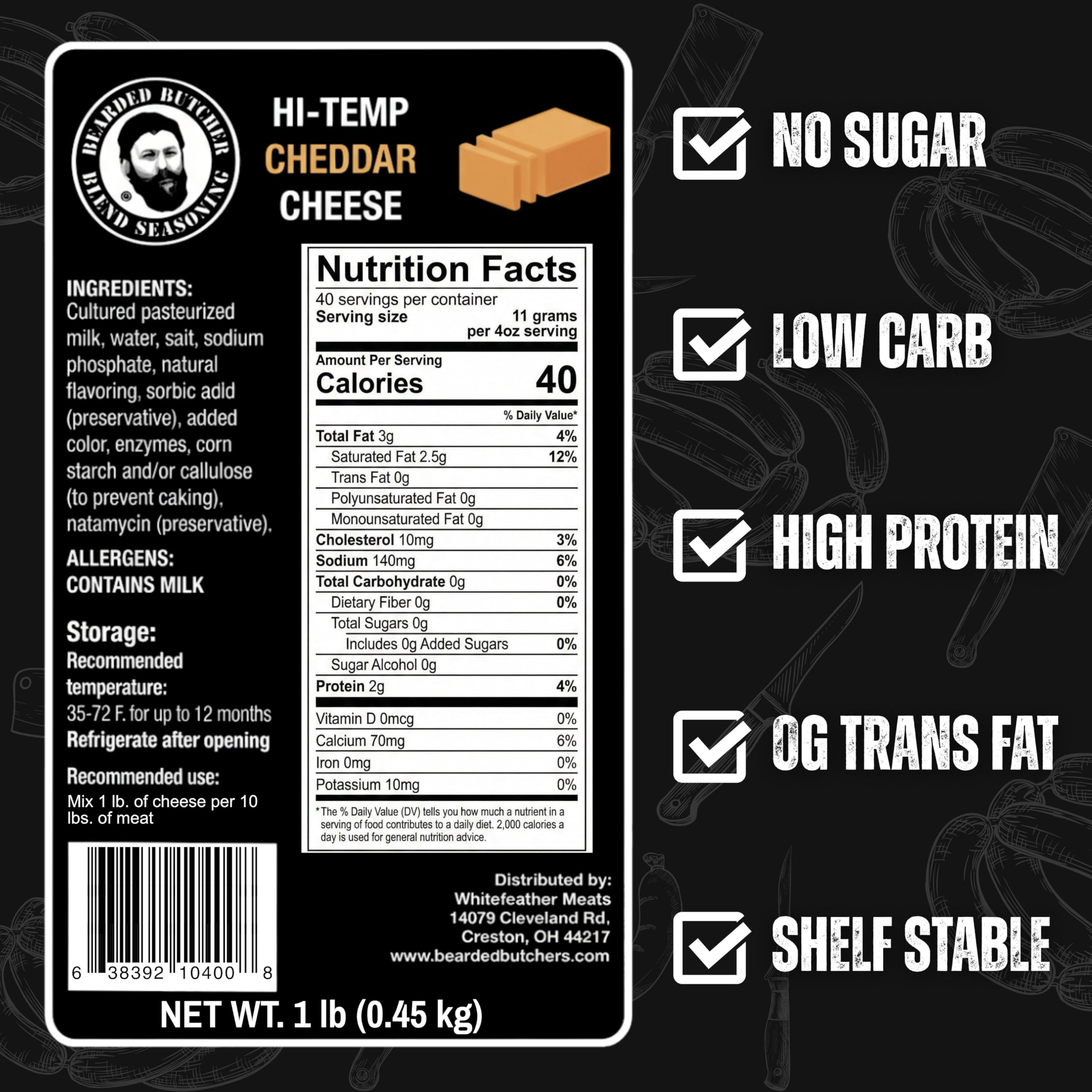 Bearded Butchers cheddar cubes one-quarter-inch ideal for even mixing into sausage.