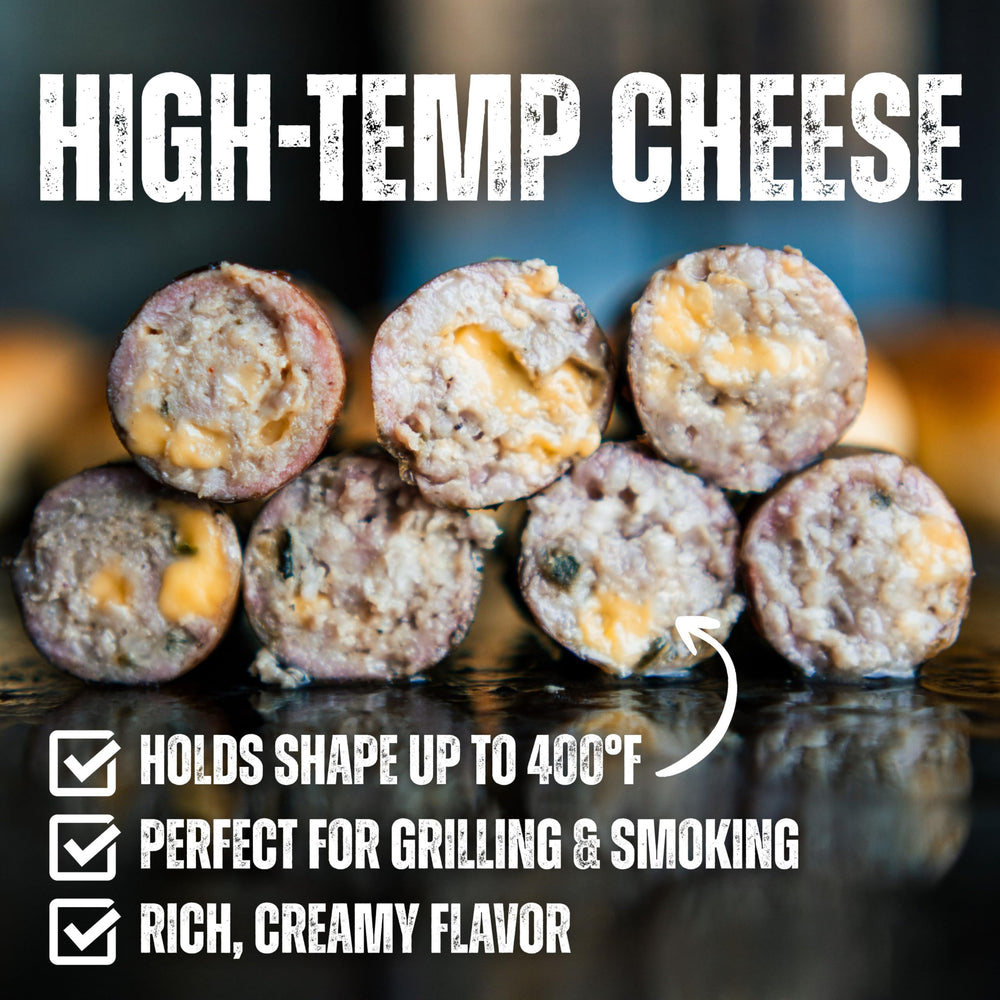 Bearded Butchers cheddar for sausage brats adds rich flavor and reliable texture.