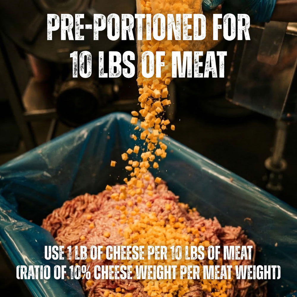 Bearded Butchers pre-diced cheddar cubes speed up meat blending.