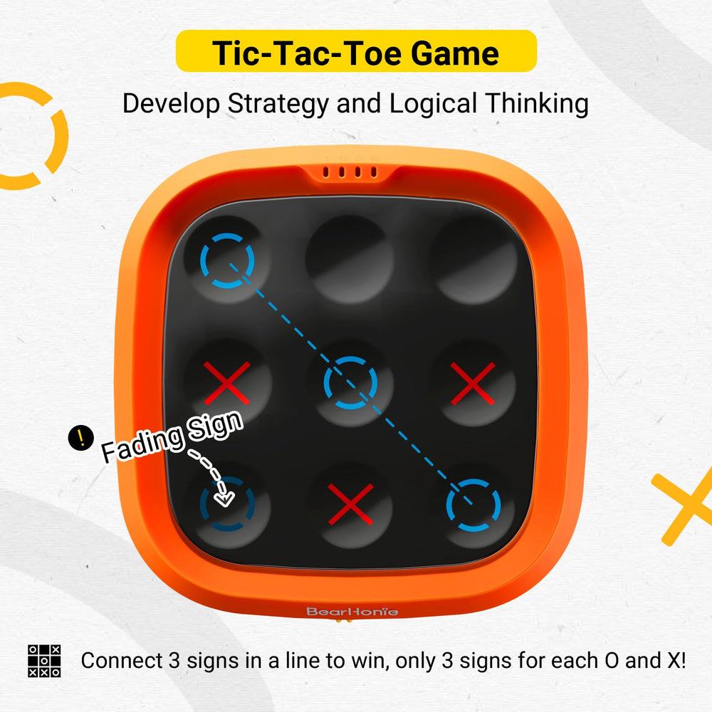 BearHonie 4-in-1 handheld tic tac toe game with silent mode, ideal for quiet travel