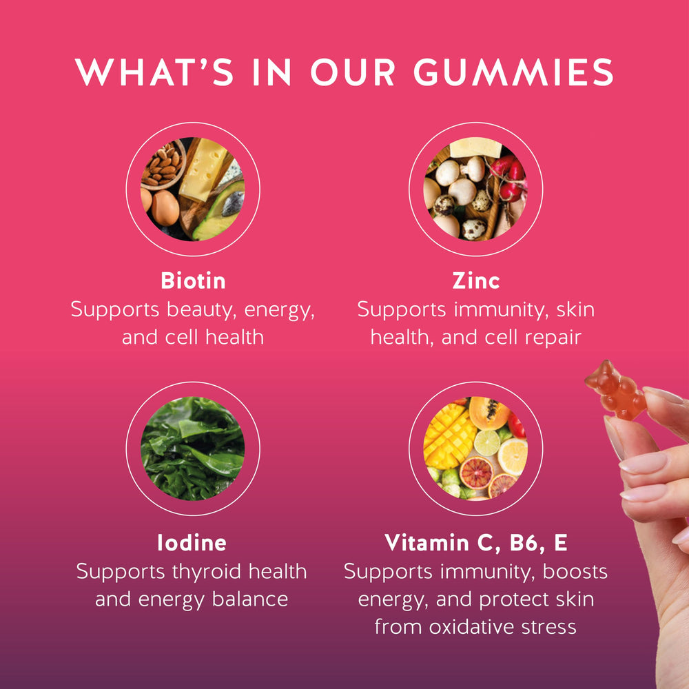 Jar of Bears with Benefits Biotin Gummies with gummies ready for daily routine.