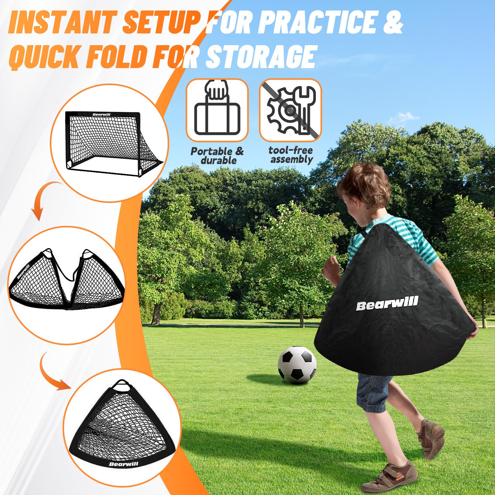 Bearwill soccer ball included for immediate practice sessions.
