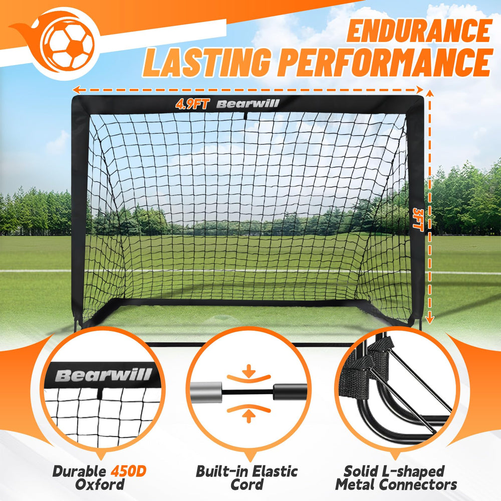 Bearwill knotted polyethylene netted goal for durable practice.