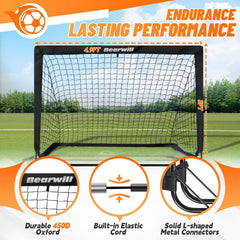 Bearwill knotted polyethylene netted goal for durable practice.
