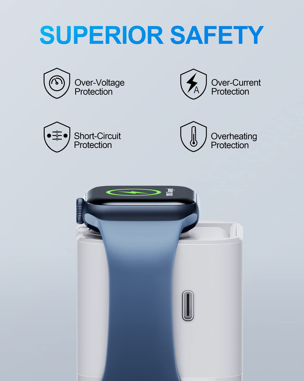 BeaSaf magnetic watch center aligns the Apple Watch during charging.