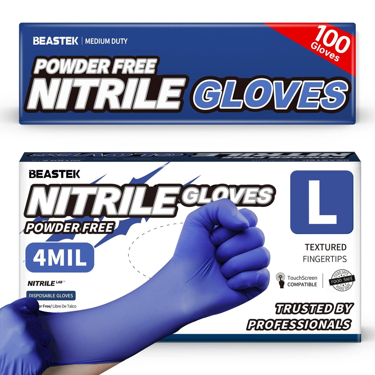 Beastek nitrile exam gloves blue violet large for precise handling and comfort.