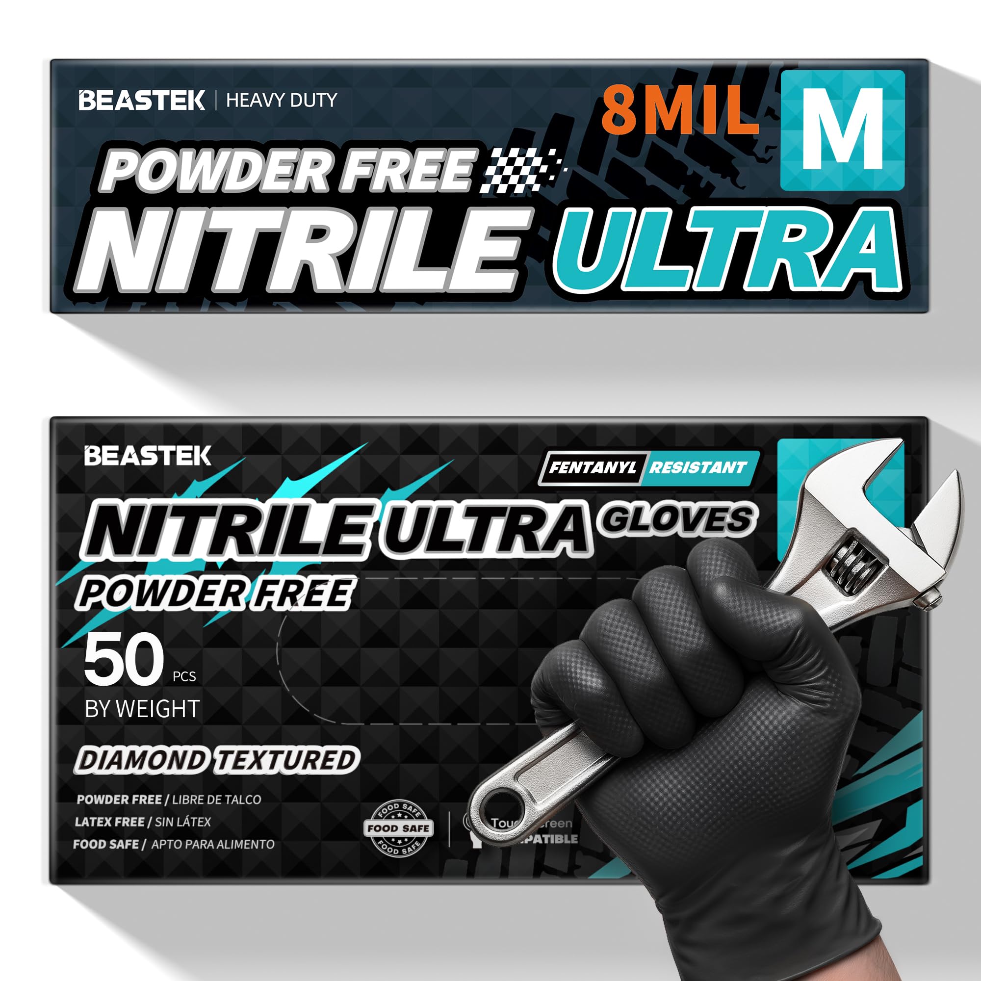Beastek nitrile gloves 8 mil heavy-duty palm for rugged protection.