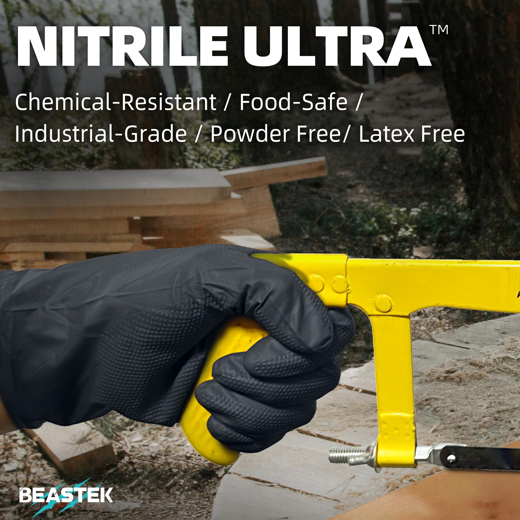 Beastek nitrile gloves chemical splash protection for risky tasks.