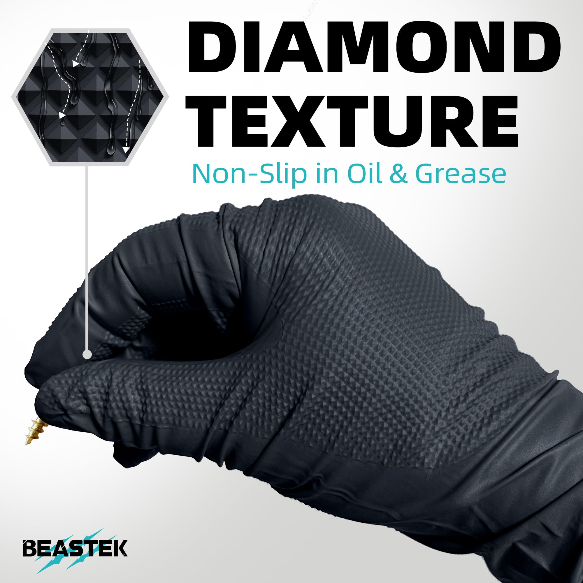 Beastek nitrile gloves latex-free powder-free interior with smooth skin feel.