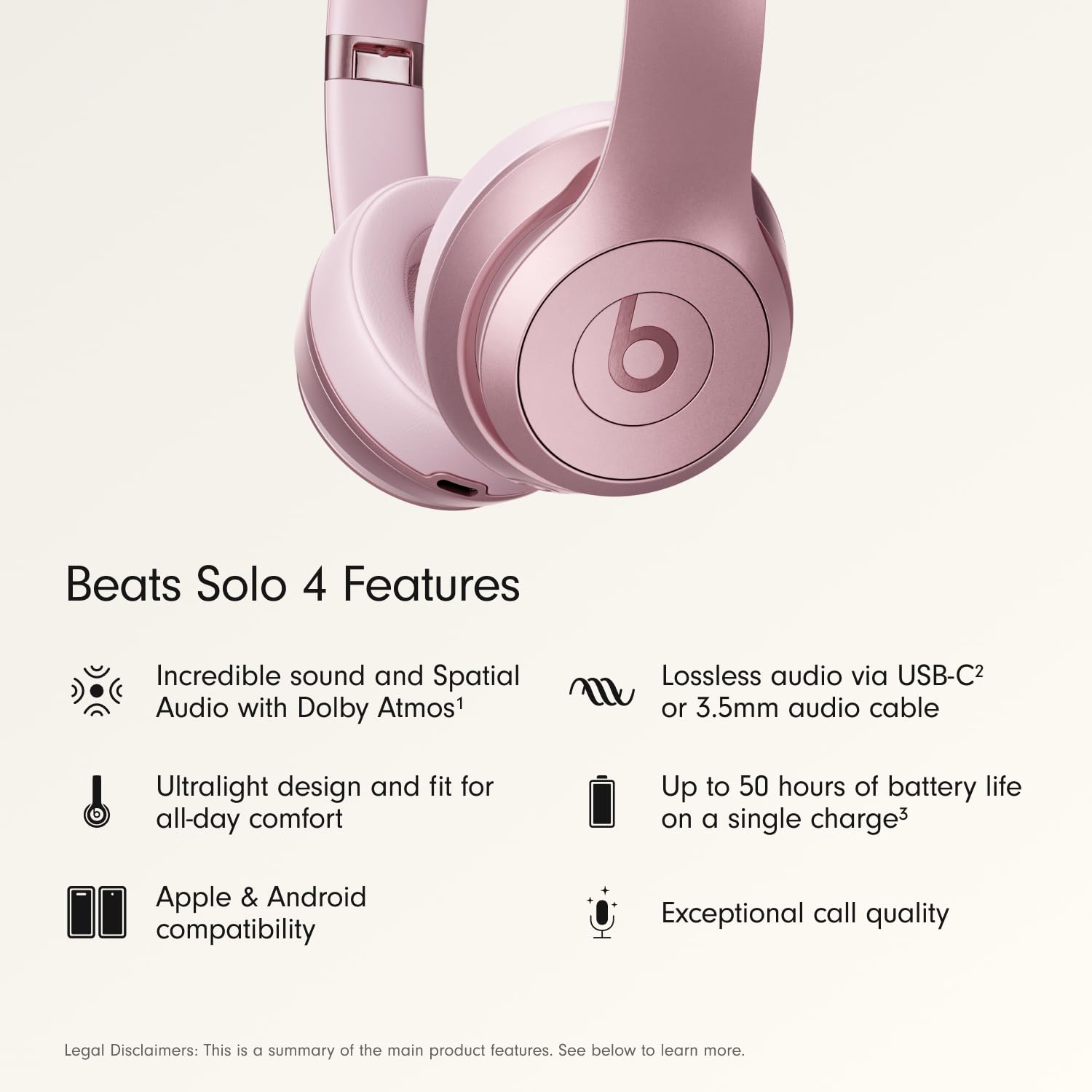 Beats Solo 4 front-angle shot highlighting lightweight comfort for all-day wear.