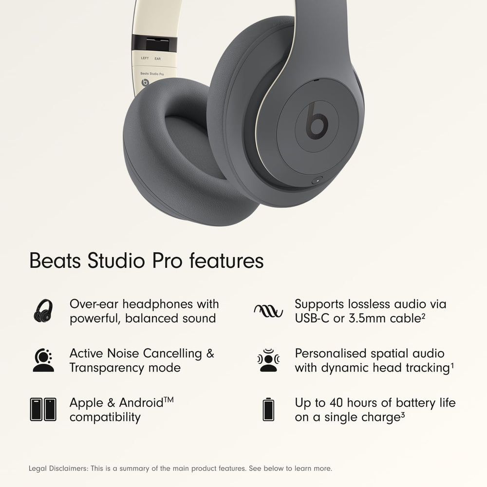 Beats Studio Pro adaptive ANC reduces ambient noise for focused listening.
